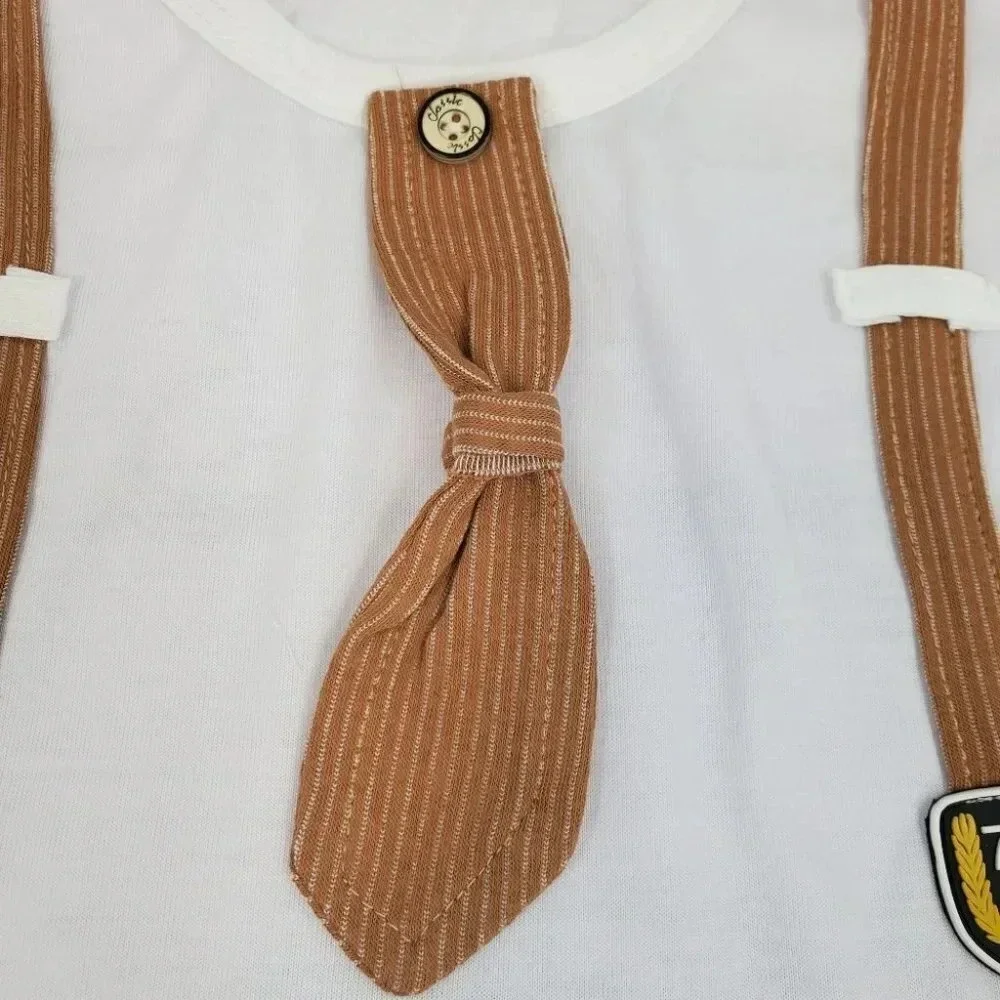 9-12M Brown Faux Suit Shorts Baby Boys 2 pcs Outfit. T-Shirt and Shorts Set